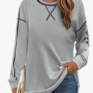 Zeagoo Women's Long Sleeve Lightweight Crewneck Casual Sweatshirt Lt Gray - XL